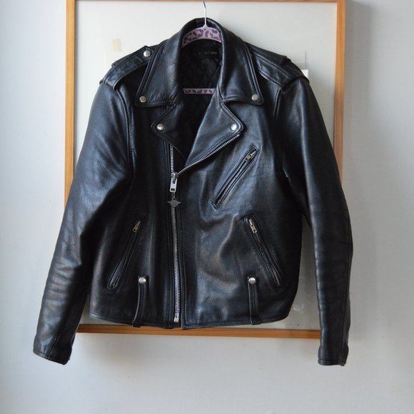 Vintage Harley Davidson Thick Black Leather Motorcycle Jacket Size 46R - Picture 1 of 6
